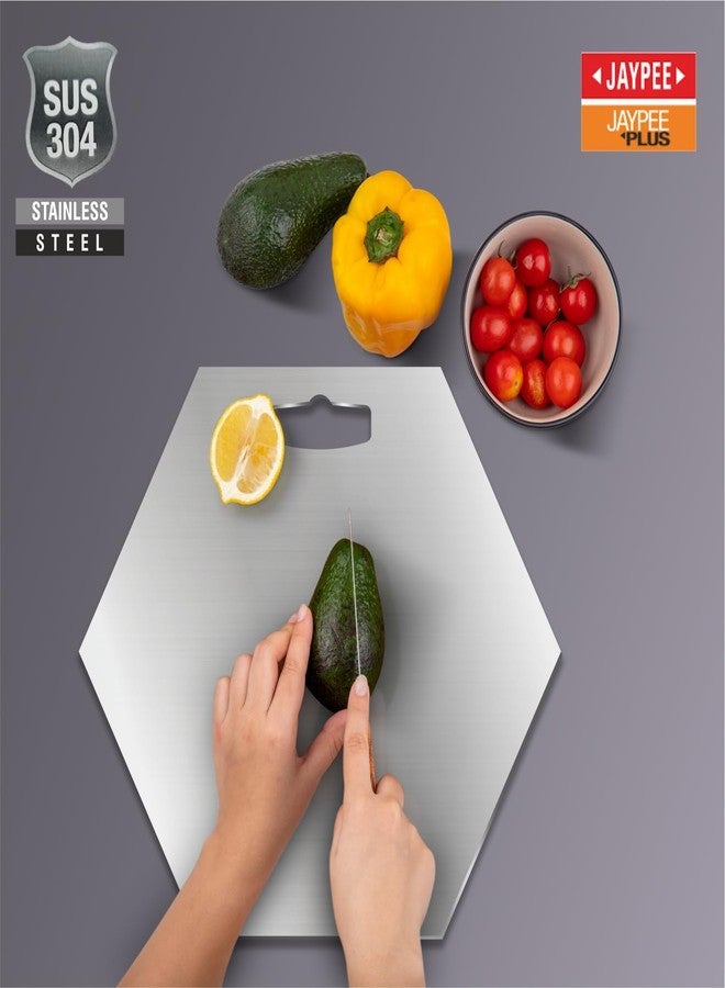 جايبي بلس لوح تقطيع جاي بي بلس كيتشن-إكس سداسي الشكل مصنوع من الفولاذ المقاوم للصدأ 304، مناسب للفواكه والخضراوات، مزود بمقبض مريح وعلاقة مريحة للمطبخ، مقاس 34 × 30 سم - Image 4